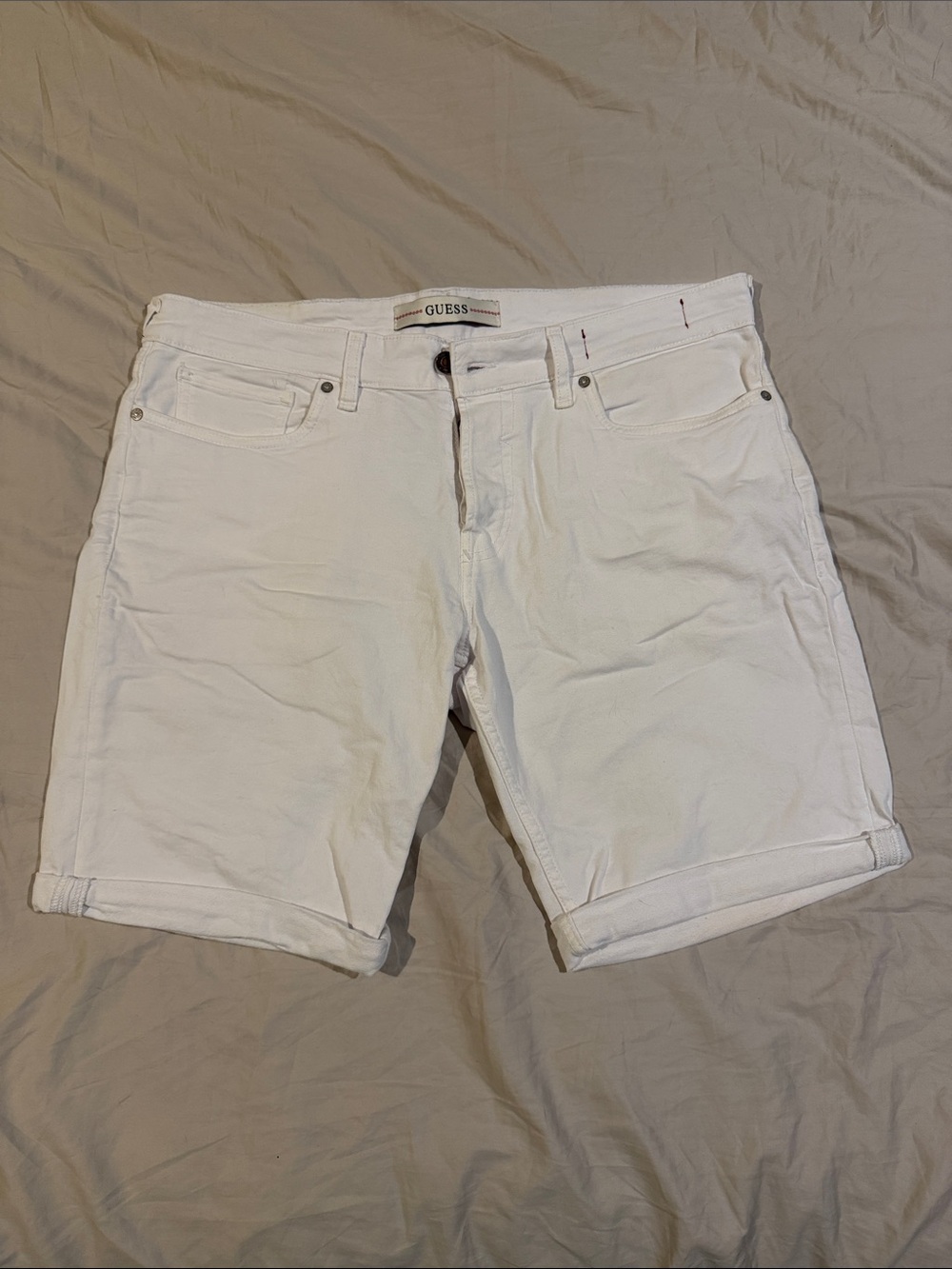 GUESS Men's White Denim Rolled-Hem Shorts